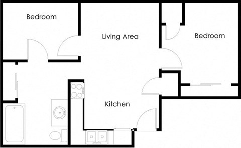 Floor plan for 2 beds, 1 bath, 1500 sqft